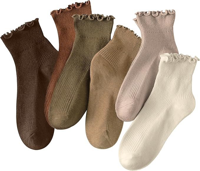 Women's Ruffled Socks,Cute Ankle Boot Frilly Socks Soft Knit Cotton Lettuce Trim Crew Socks for T... | Amazon (US)