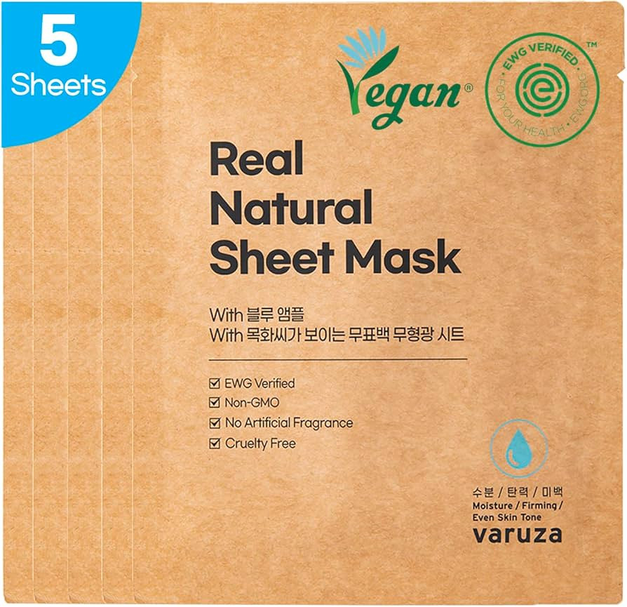 [varuza] K-Beauty Real Natural Sheet Mask with Blue Ampoule with Unbleached & Non-fluorescent she... | Amazon (US)