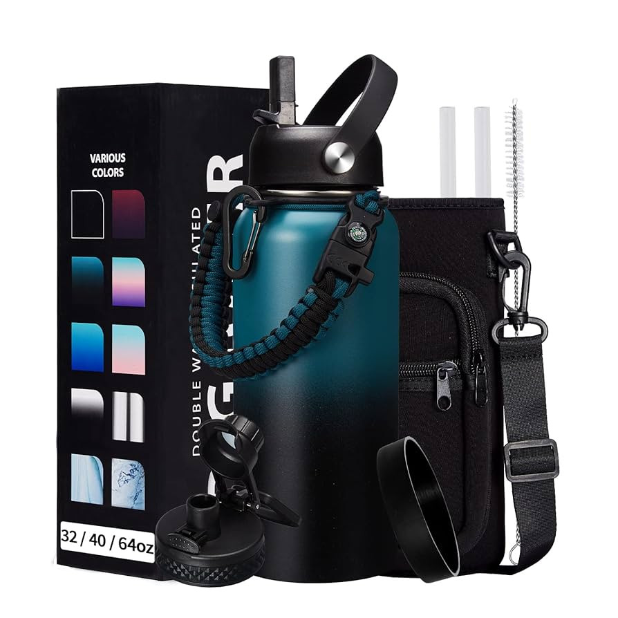 32/40/64/128 oz Insulated Water Bottle with straw & Spout Lids Keep Cold 48H Hot 24H, Large Water... | Amazon (US)