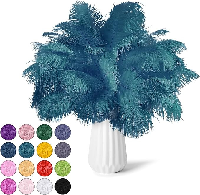 NEWONG 30pcs Blue-Green Ostrich Feathers Natural Bulk 9-12inch(23-30cm) Vase Craft Wedding Home P... | Amazon (US)