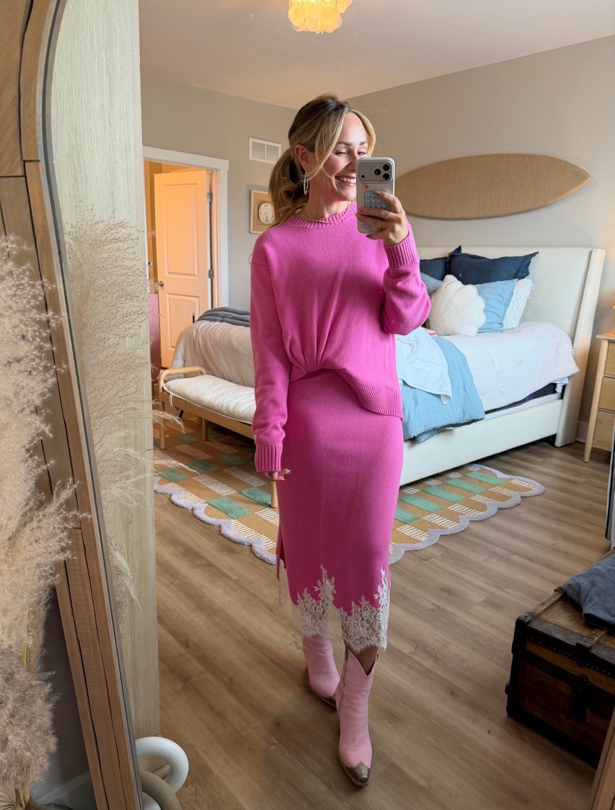 Pink moment but make it chic 💗✨ #liketkit

A matching knit sweater + midi skirt set will never fail you—polished, flattering, and so easy to throw on when you want to look put together without overthinking it.

The lace hem detail gives it that elevated, feminine touch and I paired it with tonal boots for a monochromatic moment I’m obsessed with.

Perfect for date night, events, or when you just want to feel a little extra ✨

matching set, knit set, pink outfit, monochrome outfit, midi skirt outfit, feminine style, date night outfit, chic outfit, elevated basics, spring outfit ideas, wedding guest outfit, dressy casual, coordinated set, trendy outfit, Amazon fashion



