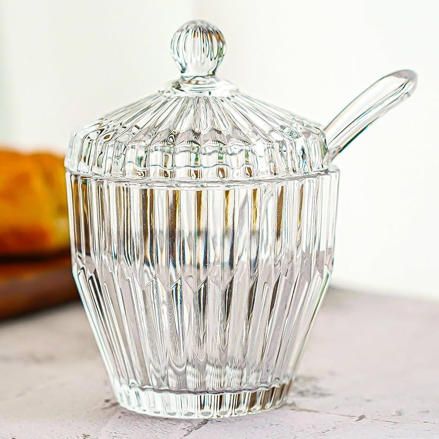 kanpura 1 Pack Clear Glass Sugar Bowl with Lid and Spoon Serving Spoon Salt Pot Sugar Holder Seas... | Amazon (US)