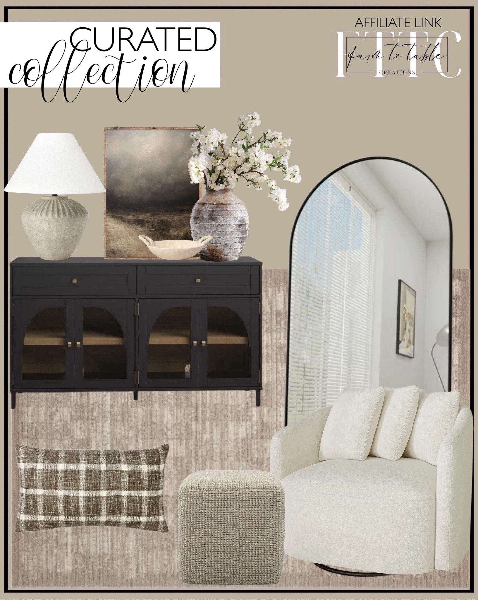 Curated Collection. Follow @farmtotablecreations on Instagram for more inspiration.

 Vick 56'' Sideboard. Loloi Performance Sand Rug. Beautiful Drew Chair by Drew Barrymore, Cream. Moody Dark Tone Abstract Canvas Printed Sign. 37" Artificial Cherry Blossom Branch in Cream White, Faux Spring Flowers, DIY Centerpiece. Peasely Upholstered Pouf. Ceramic Table Lamp Tan - Threshold designed with Studio McGee. Artisan Handcrafted Terracotta Vases. Antique Finish Ceramic Bowl - Threshold designed with Studio McGee. Woven Plaid with Faux Leather Zipper Lumbar Throw Pillow Brown. 

Loloi Rugs | Chris Loves Julia | console table | console table styling | faux stems | entryway space | home decor finds | neutral decor | entryway decor | cozy home | affordable decor |  | home decor | home inspiration | spring stems | spring console | spring vignette | spring decor | spring decorations | console styling | entryway rug | cozy moody home | moody decor | neutral home




#LTKFindsUnder50 #LTKHome #LTKSaleAlert