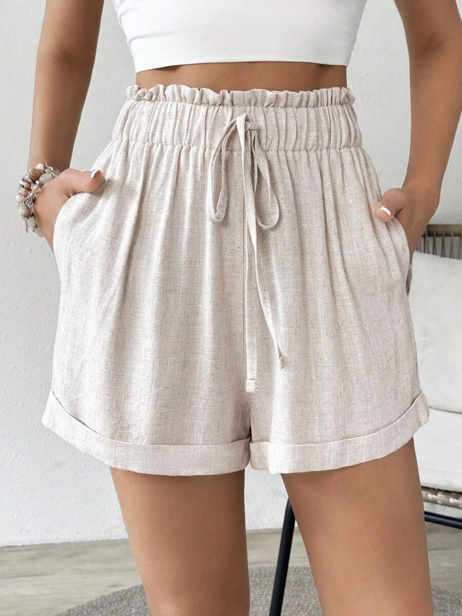 SHEIN VCAY Women's Solid Color Frayed Hem Shorts For Vacation And Leisure, Comfy Shorts | SHEIN