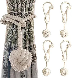 4 Pack Curtain Tiebacks Rope, Natural Cotton Outdoor Curtain Tiebacks, Drapery Holdbacks for Shee... | Amazon (US)
