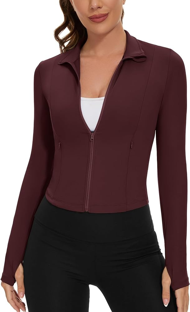 Loovoo Women's Cropped Workout Jacket Zip Up Athletic Jackets Slim Fit Lightweight Running Sports... | Amazon (US)