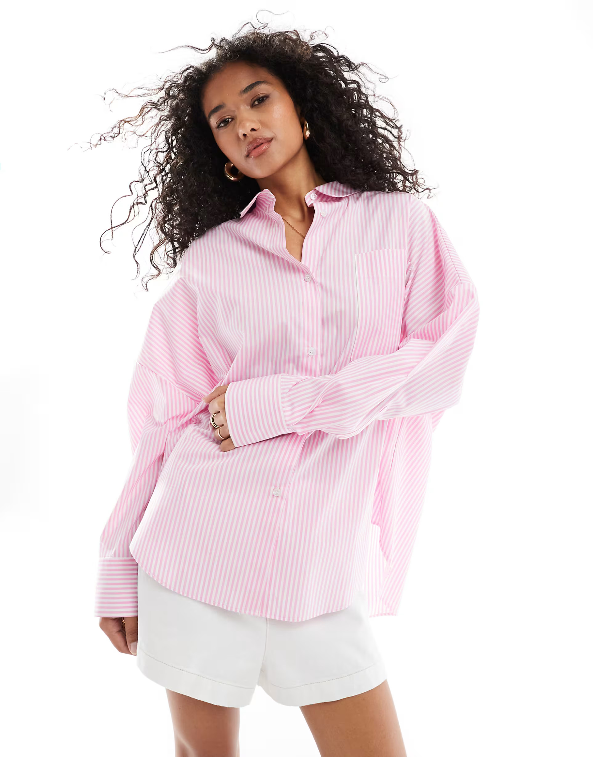 ASOS DESIGN relaxed shirt in pink stripe | ASOS (Global)