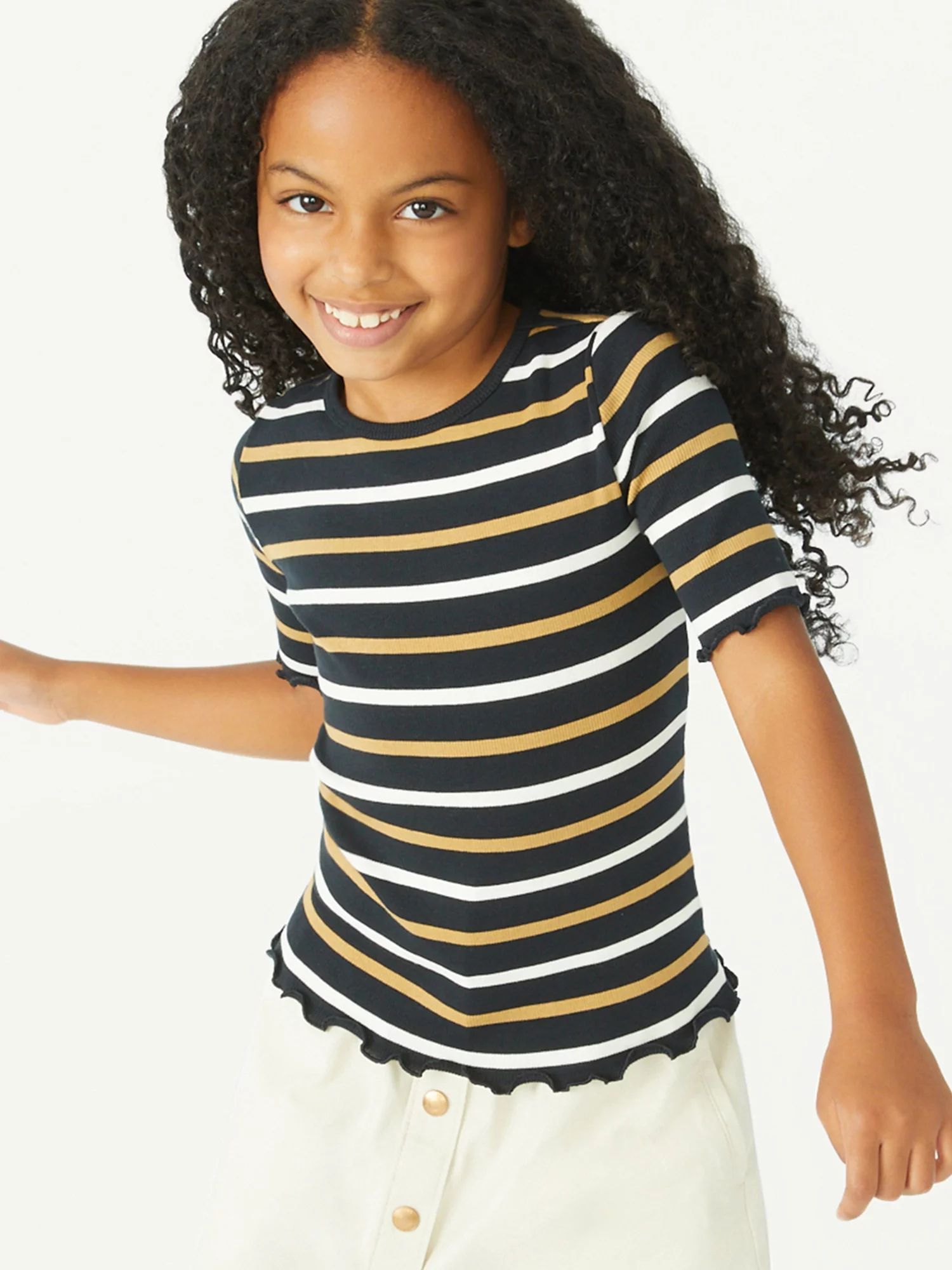 Free Assembly Girls Short Sleeve Lettuce Edge Rib T-Shirt, Sizes 4-18 - Walmart.com | Walmart (US)