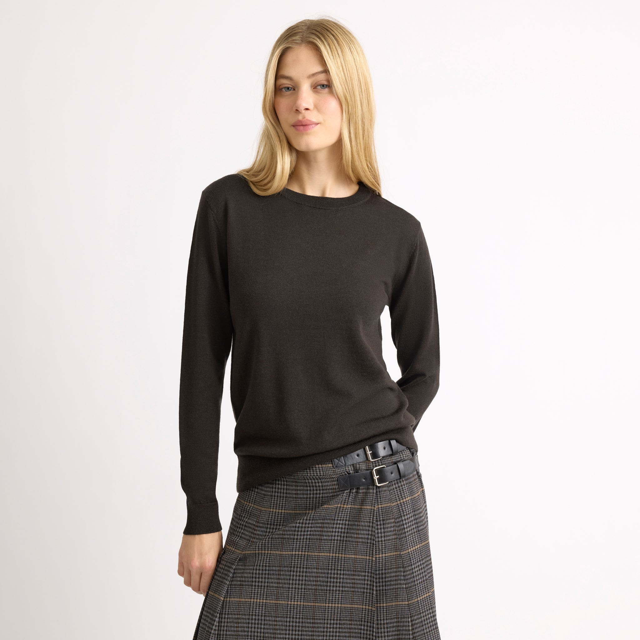 Chocolate Merino Crew Neck Jumper | Albaray