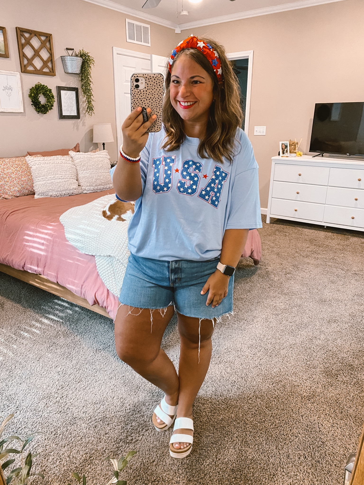 Stars on stars on stars!!! ⭐️ I love this Amazon tee & headband with my Target shorts for a 4th of July summer outfit!

sandals: fit true to size // wearing a 5
denim shorts: fit true to size // wearing a 14
tee: fits true to size // wearing a large

#LTKStyleTip #LTKSeasonal #LTKMidsize