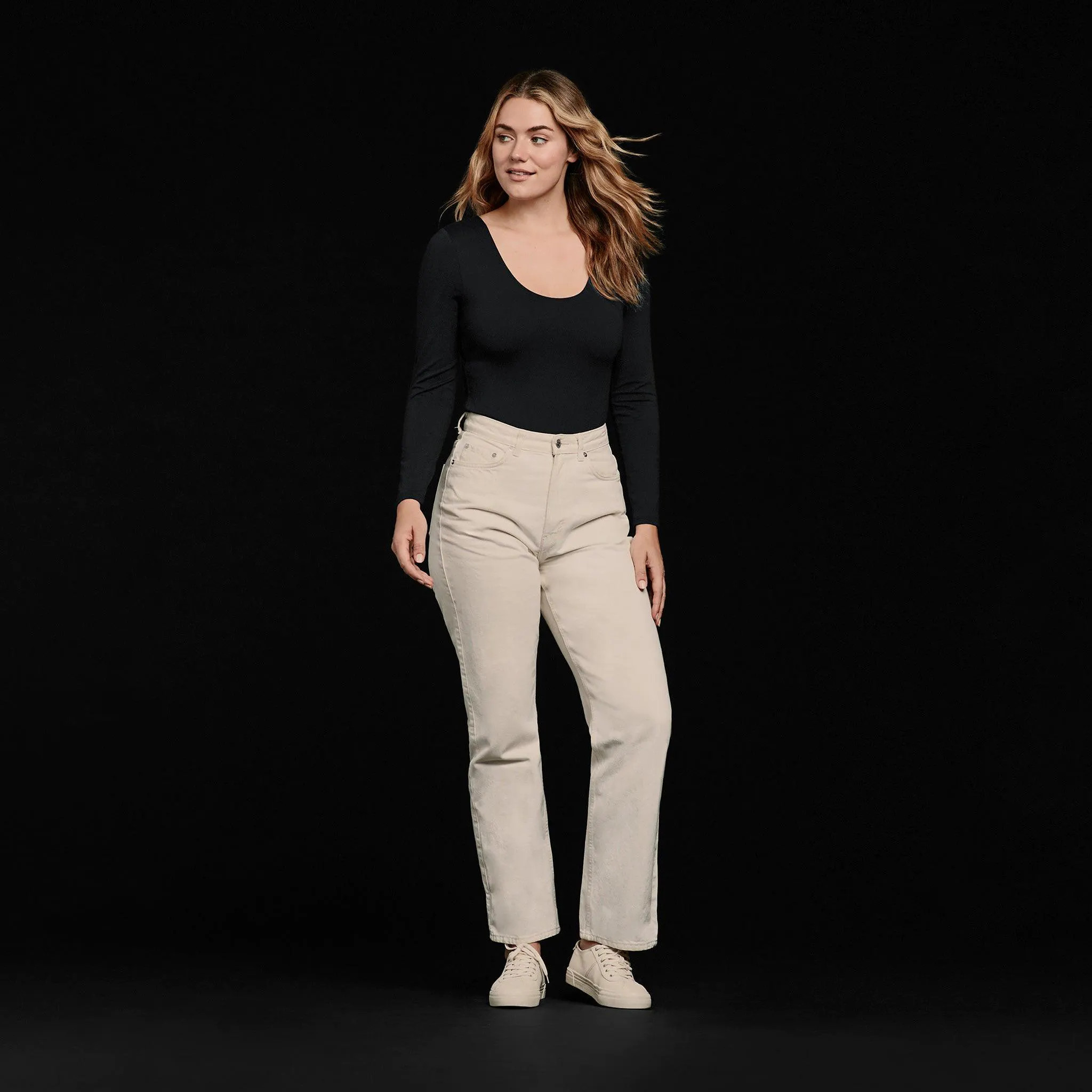 Women's Long Sleeve Scoop Neck Bodysuit - Black - nuuds | nuuds