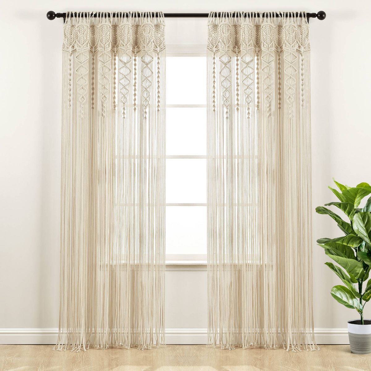 Boho Macrame Textured Cotton Window Curtain Panel - Lush Décor | Target