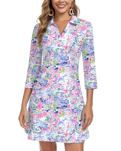 WOWENY 3/4 Sleeve Dress for Women with Pockets V Neck UPF 50+ Casual Sun Dress Breathable Quick D... | Amazon (US)