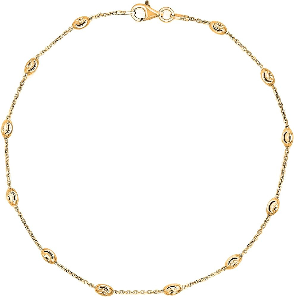 Savlano 18K Gold Plated Over 925 Sterling Silver Station Oval Moon Bead Anklet Chain For Women. S... | Amazon (US)