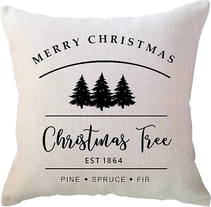 Christmas Decorations Farmhouse Christmas Throw Pillow Cover 18x18 inch Farm Fresh Black Christma... | Amazon (US)