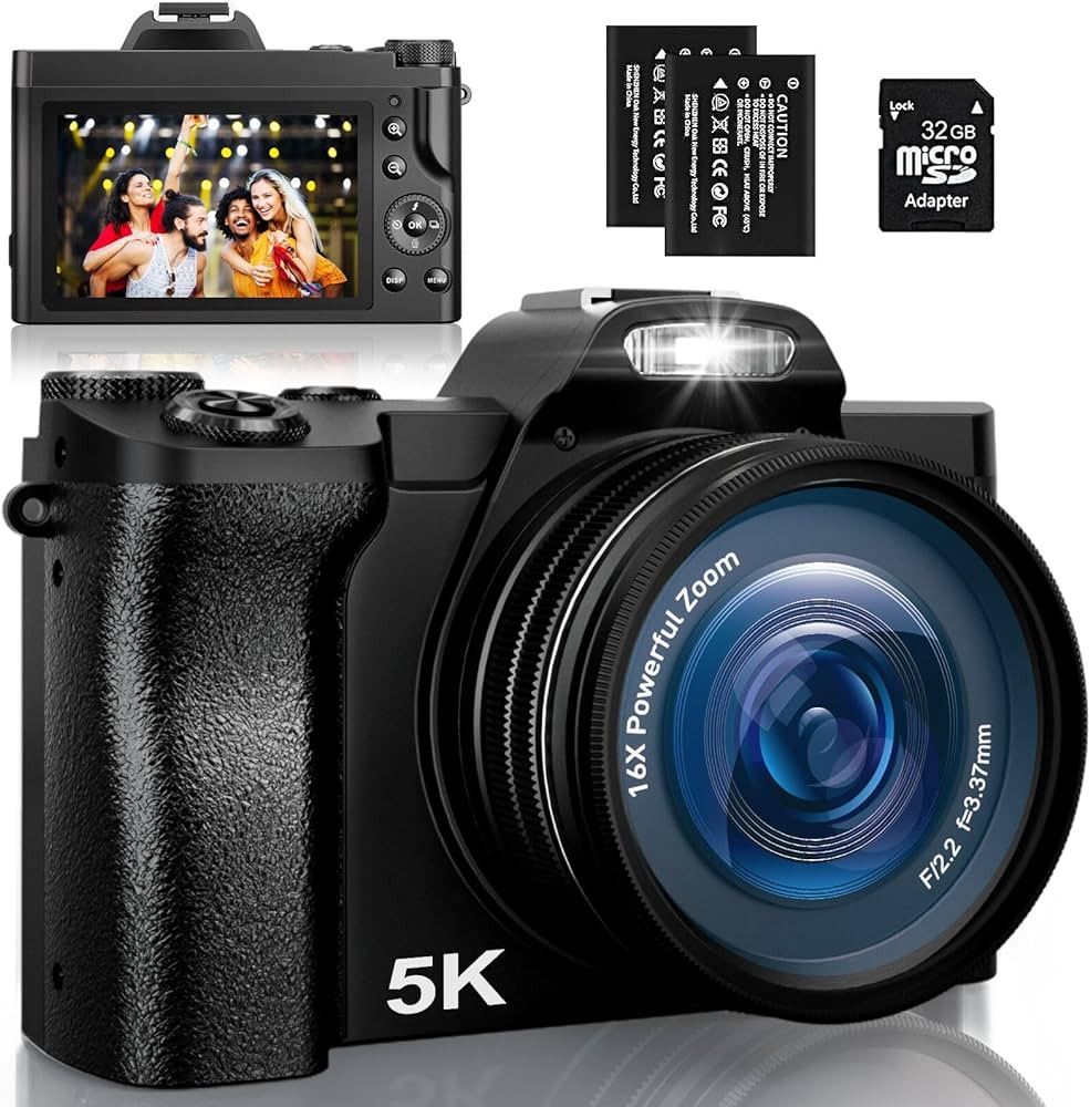 5K Digital Camera, WiFi Vlogging Camera with 32G SD Card, 48MP Autofocus Compact Camera 6-Axis St... | Amazon (US)