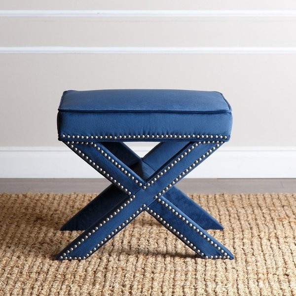 Silver Orchid Fein Navy Blue Nailhead Trim Ottoman Bench | Bed Bath & Beyond