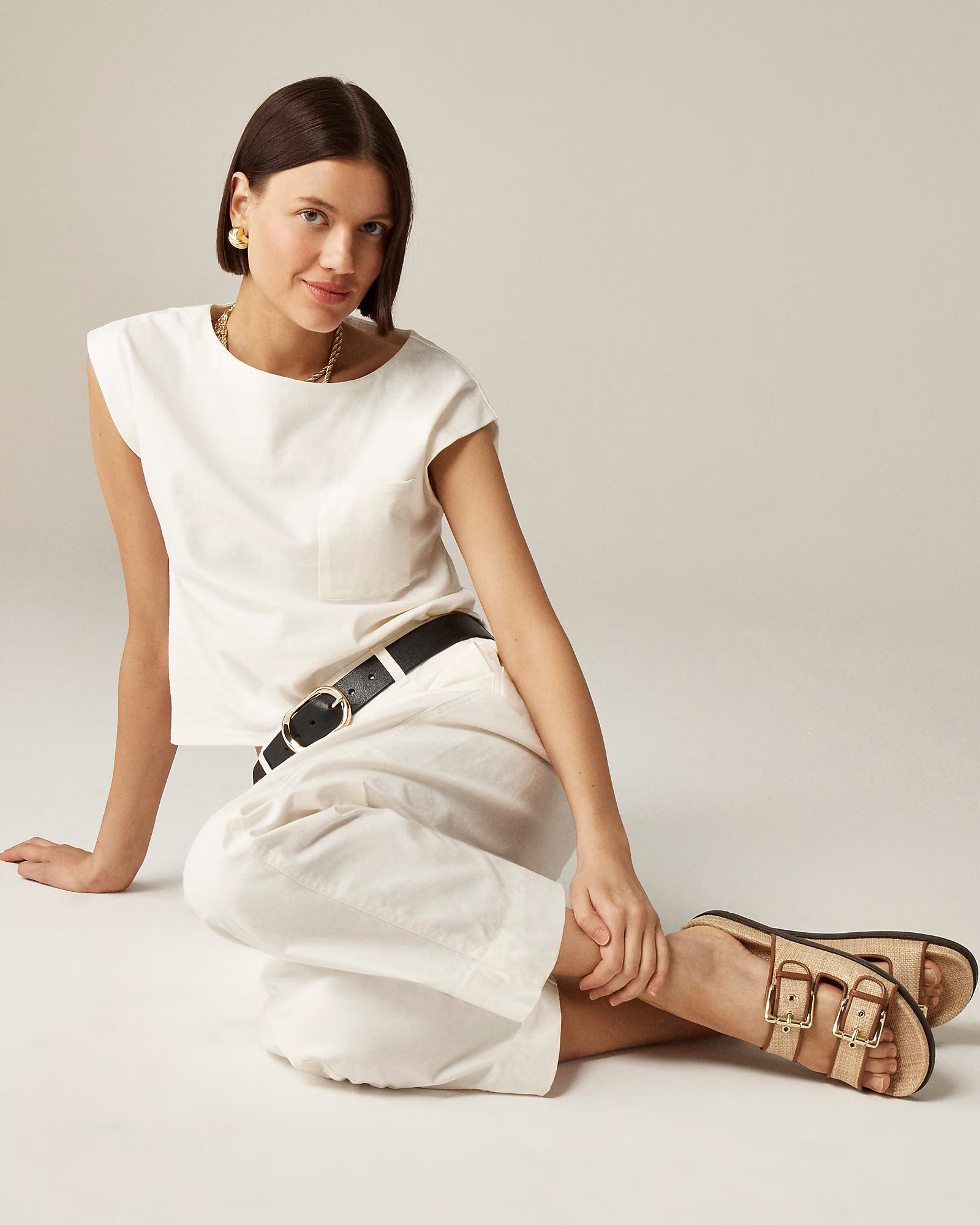 New Colbie wide-strap buckle sandals in faux raffia | J. Crew US