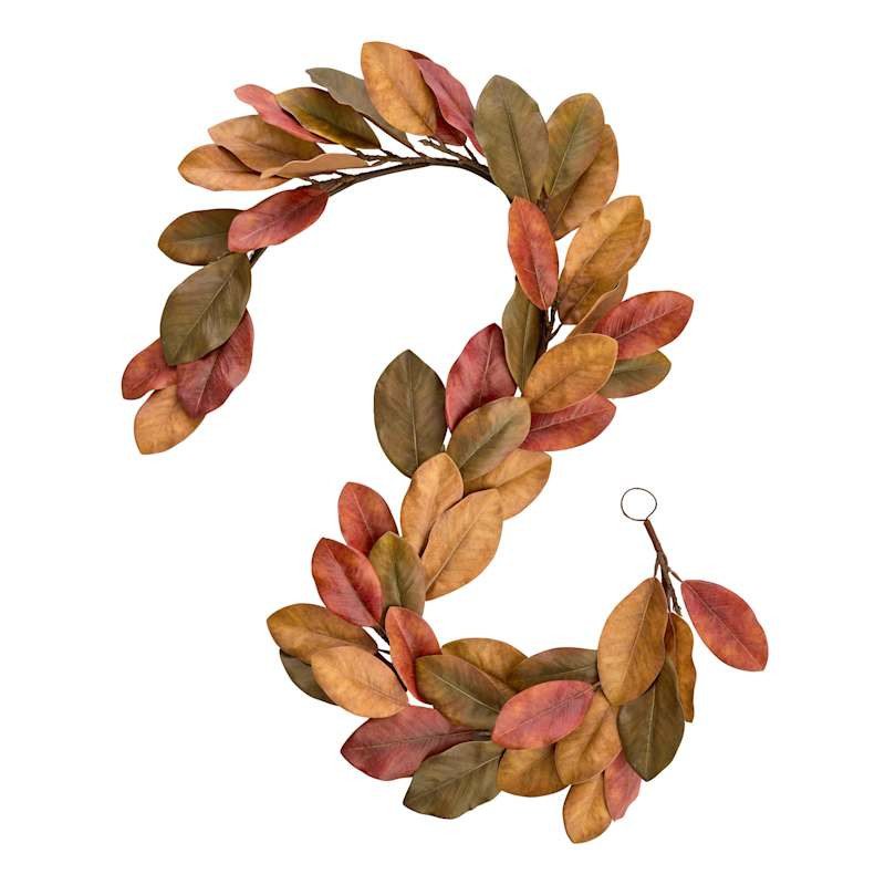 Brown Magnolia Leaf Garland, 76" | At Home