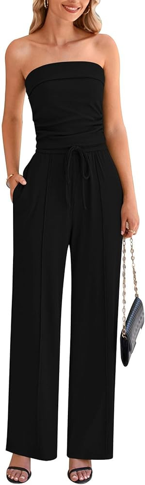 PRETTYGARDEN Womens Summer Outfits 2 Piece Sets Casual Ribbed Knit Crop Tube Top Wide Leg Pants S... | Amazon (US)