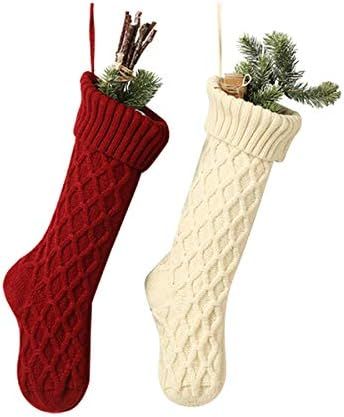 Haiteng Cable Knit Christmas Stockings 18 Inches Large Size Classic Decorations Gift Set | Amazon (US)