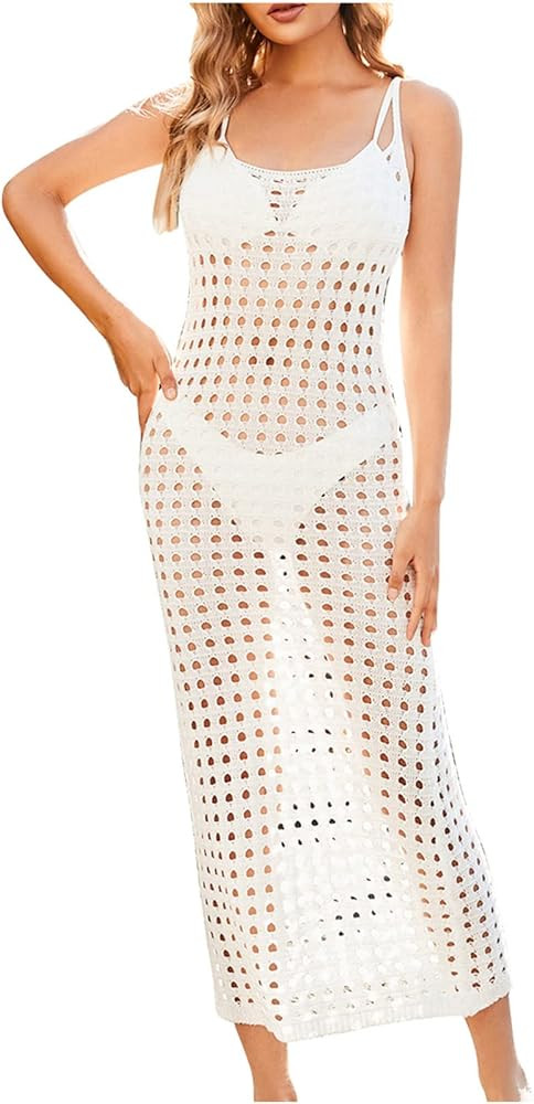 XUNRYAN Women Crochet Maxi Dresses Swimsuits Cover Ups Bathing Suit Tassel Bikini Coverup Beach S... | Amazon (US)