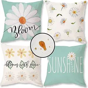 ONWAY Spring Pillow Covers 18x18 Set of 4 Daisy Bloom Waterproof Throw Pillow Covers Floral Summe... | Amazon (US)