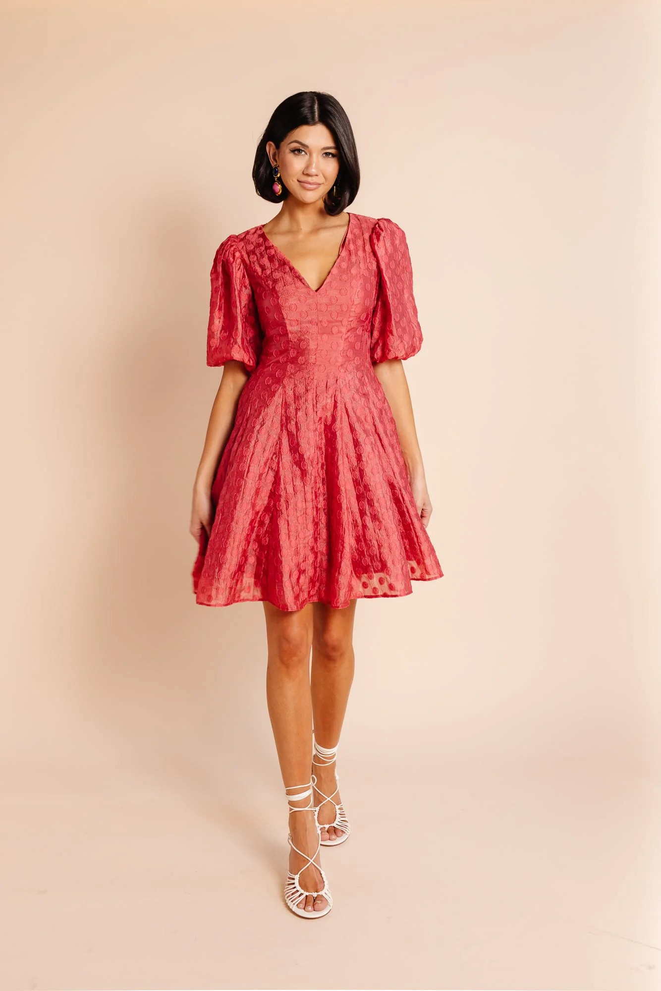 Flared Organza Dot Dress - Rust | Rachel Parcell