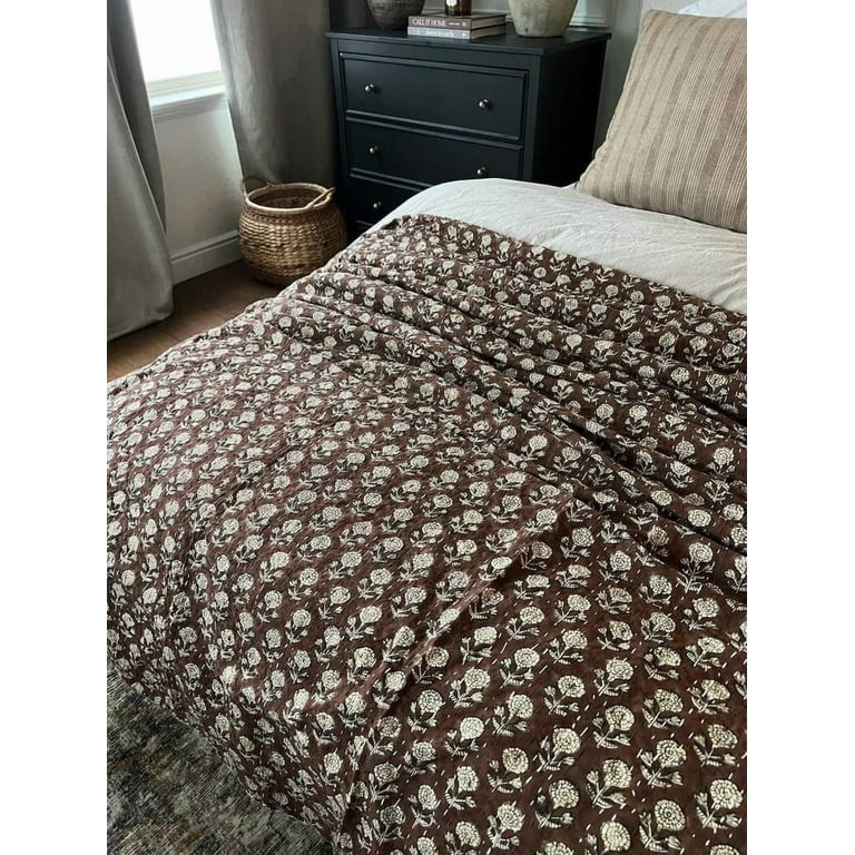 A and E Textiles House Brown HandBlock Print Kantha Quilt - Handmade | Walmart (US)