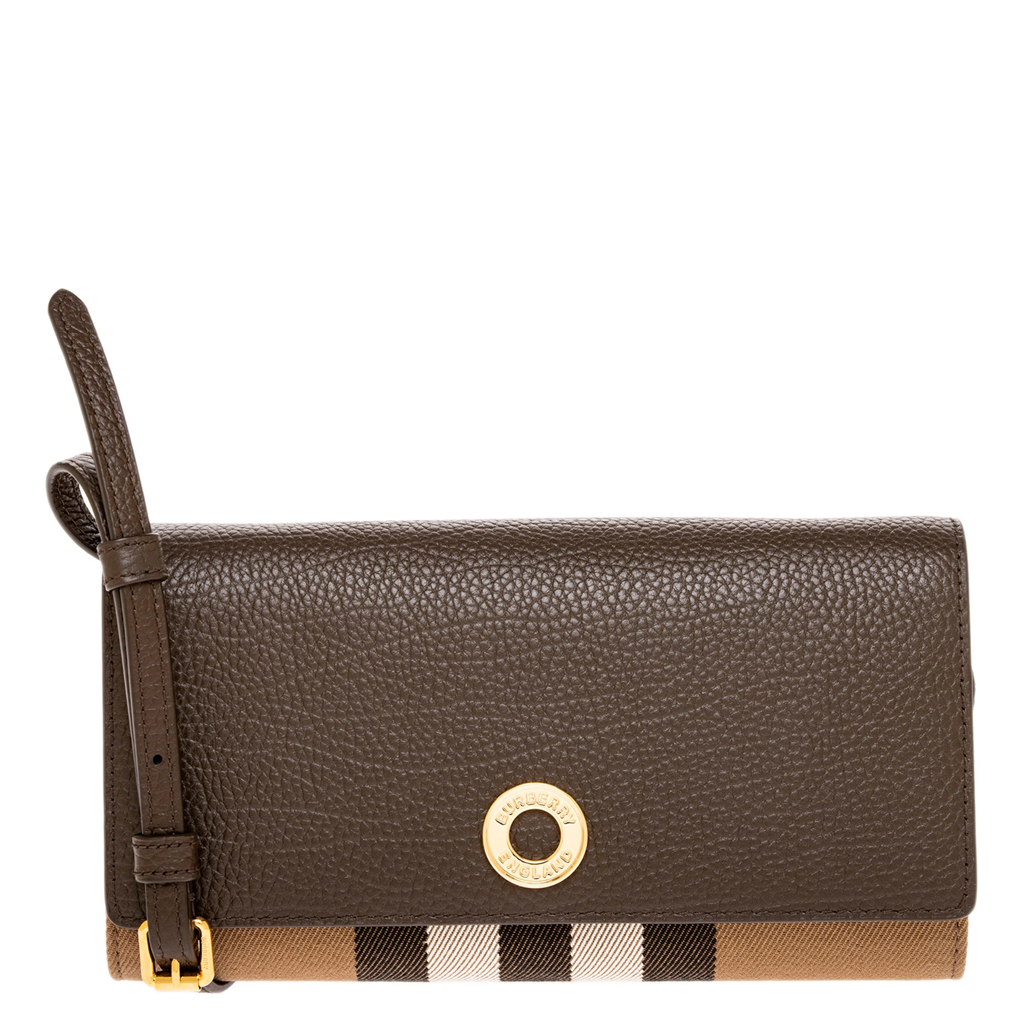 Burberry Holly House Check & Leather Wallet on Strap | Overstock