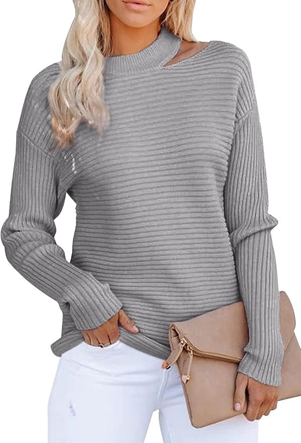 Amazon.com: KIRUNDO 2021 Women’s Sweaters Halter Neck Off Shoulder Long Sleeves Knit Sweater Lo... | Amazon (US)