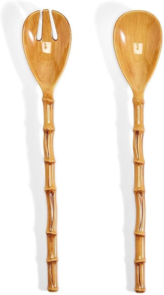 Two's Company Inc. Two's Company Bamboo Touch Accent Salad Servers, Set of 2, Natural, Blue, 5.25... | Amazon (US)