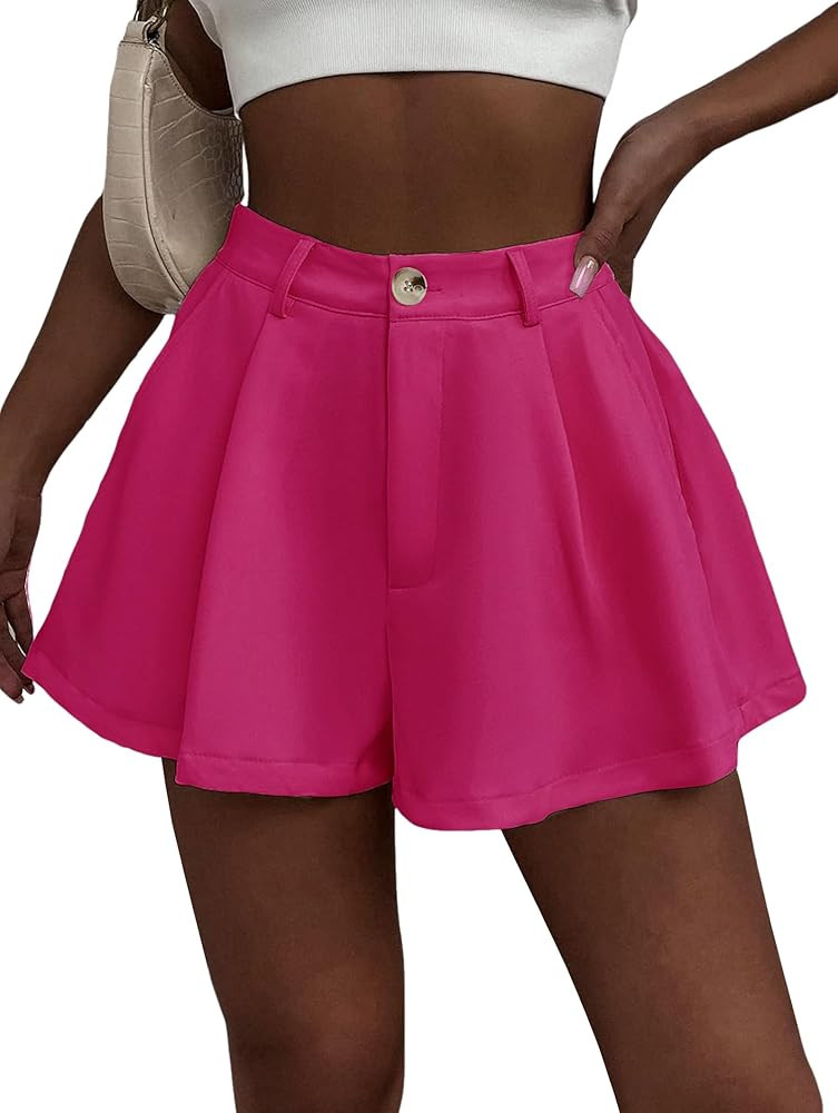 XinYangNi Women's Casual Elastic High Waisted Wide Leg Flowy Shorts Pleated Dressy Summer Shorts | Amazon (US)