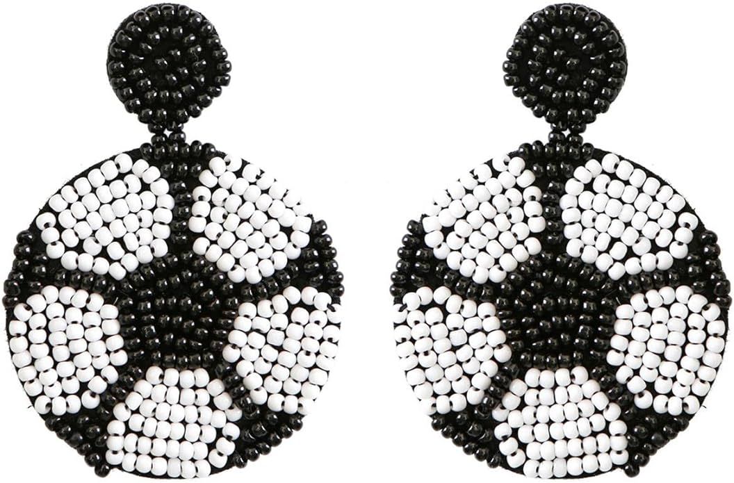 World Cup Soccer Beaded earrings Handmade Braid Sports Ball Dangle Earrings Colorful Soccer Footb... | Amazon (US)