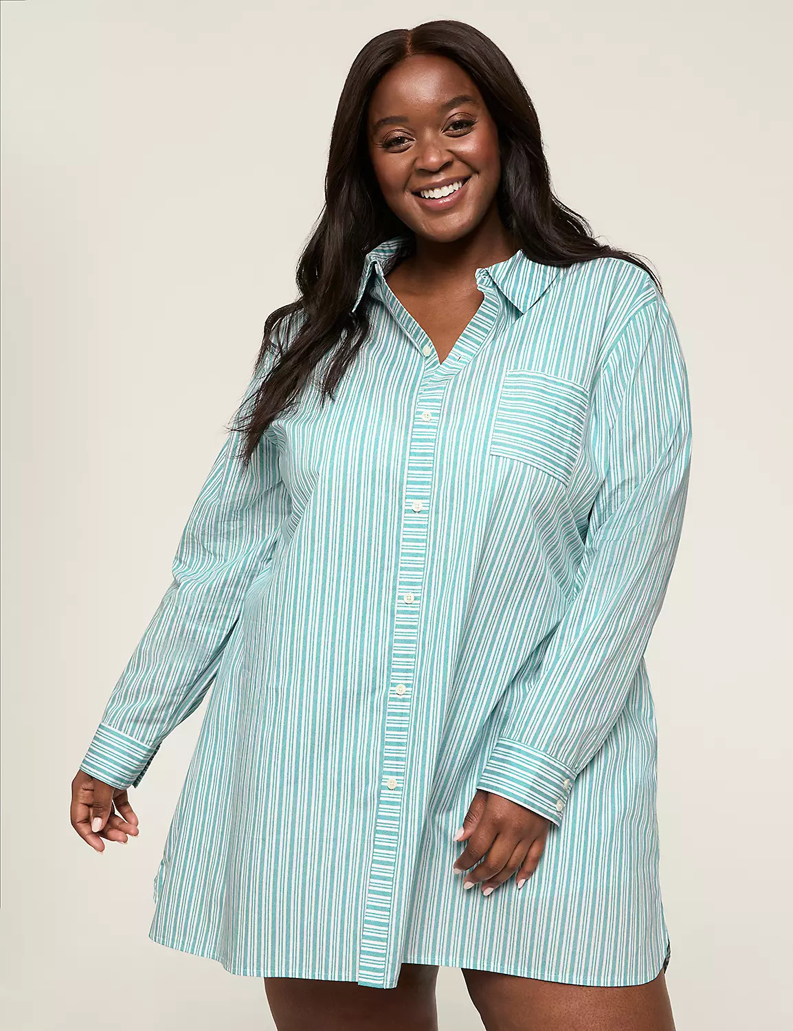 Cotton Poplin Collared Button-Down Sleepshirt | Lane Bryant (US)