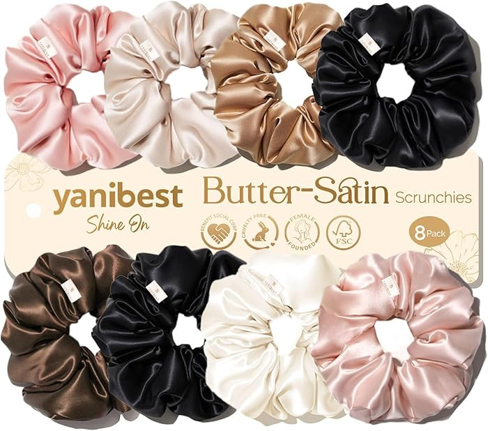 Yanibest 8 Pcs Satin Scrunchies - Silk Scrunchies Ponytail Holders, Soft Satin Hair Ties No Damag... | Amazon (US)