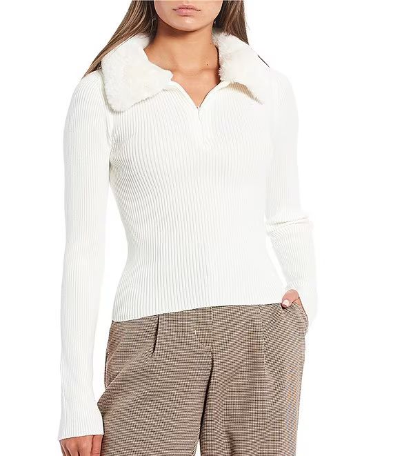 Half Zip Faux Fur Collared Sweater | Dillard's