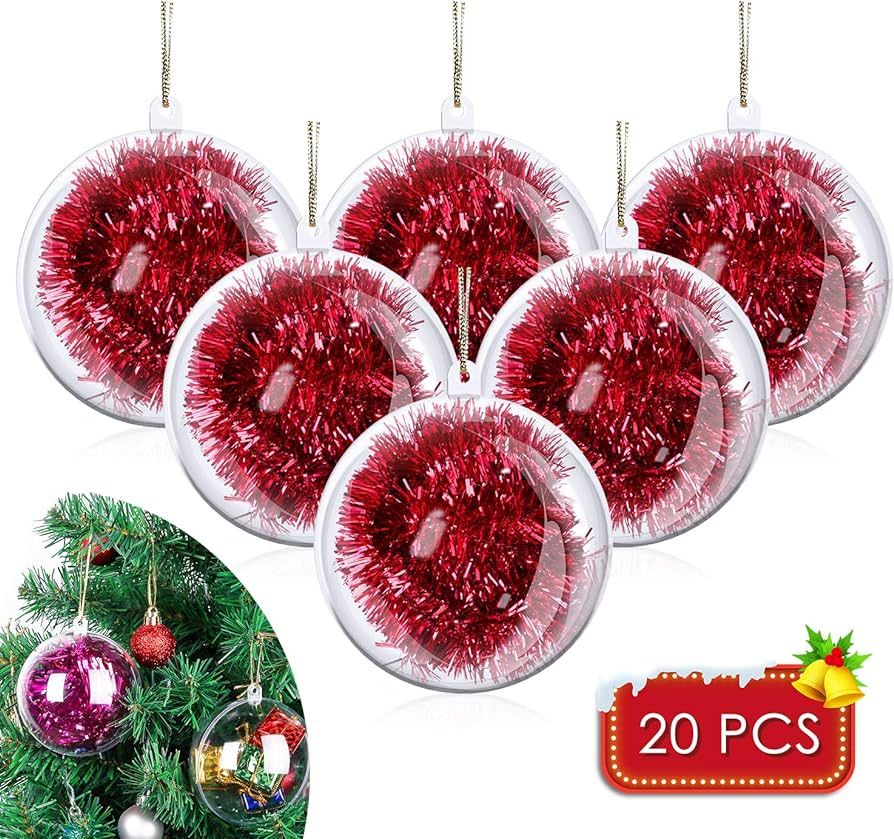 20 Pack DIY Ornament Clear Fillable Baubles Craft Christmas Decorations Tree Ball for New Years P... | Amazon (US)