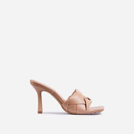 Turntup Woven Square Peep Toe Mule In Nude Faux Leather | EGO (UK)