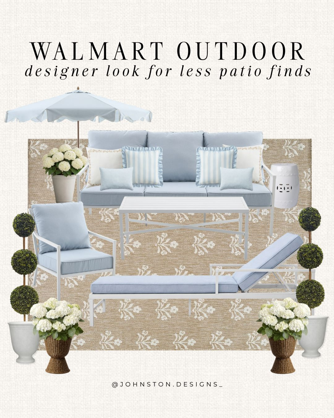 New Walmart outdoor designer look for less patio finds! ☀️ Designer inspired blue set, My Texas House, modern coastal, preppy style, luxury, planters, backyard, outdoor styled space, home patio finds.
 

 #LTKHome