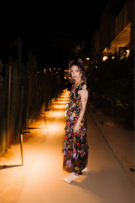 date night in Palm springs 🌴✨

Champagne wears a multicolored floral dress with poof sleeves, white knee high boots and a leather woven clutch. Good snake earrings and gold pink heart necklace.

Dopamine dressing date night fancy party maximalism maximalist colorful fall evening 

#LTKparties #LTKSeasonal #LTKHoliday