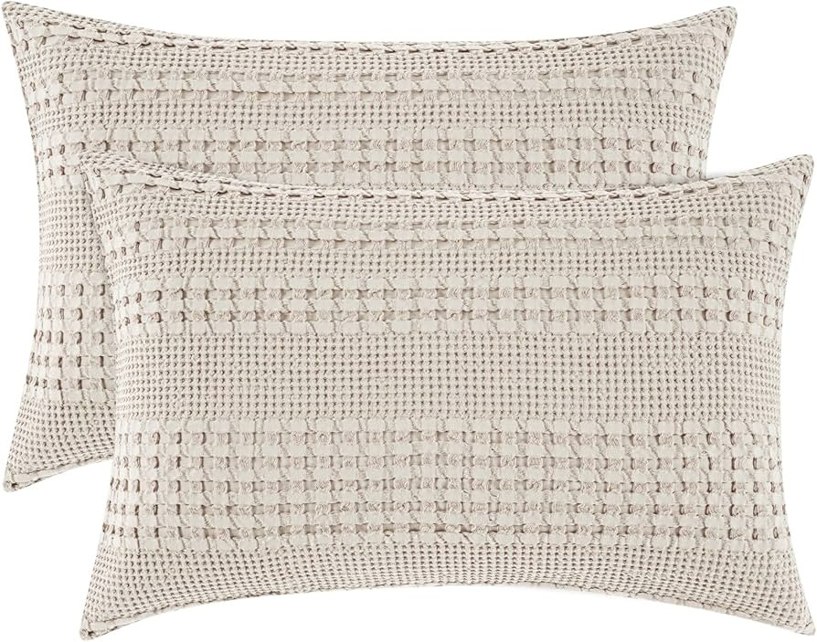 PHF 100% Cotton Waffle Pillow Shams Standard Size, 2 Pack 20" x 26" Soft Skin-Friendly Pillowcase... | Amazon (US)