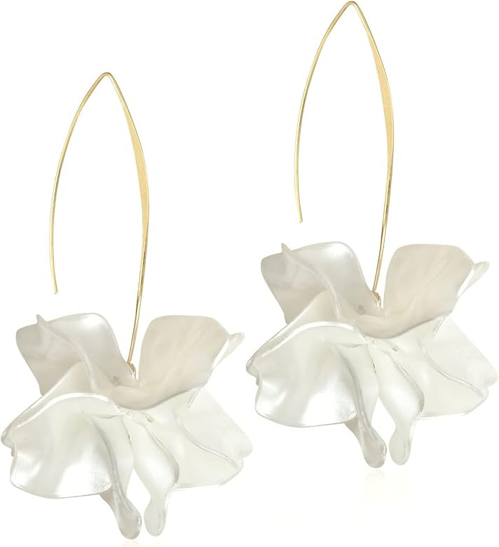 D.Rosse Boho Rose Petal Dangle Resin Earrings - Long Drop Acrylic Tiered Flower Earrings - Statem... | Amazon (US)