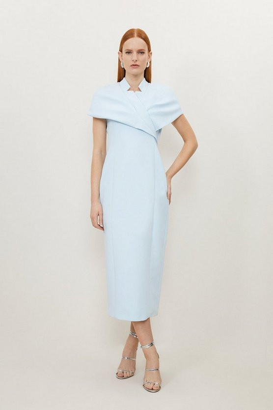 Clean Tailored Wrap Cape Sleeve Midi Pencil Dress | Karen Millen UK + IE + DE + NL