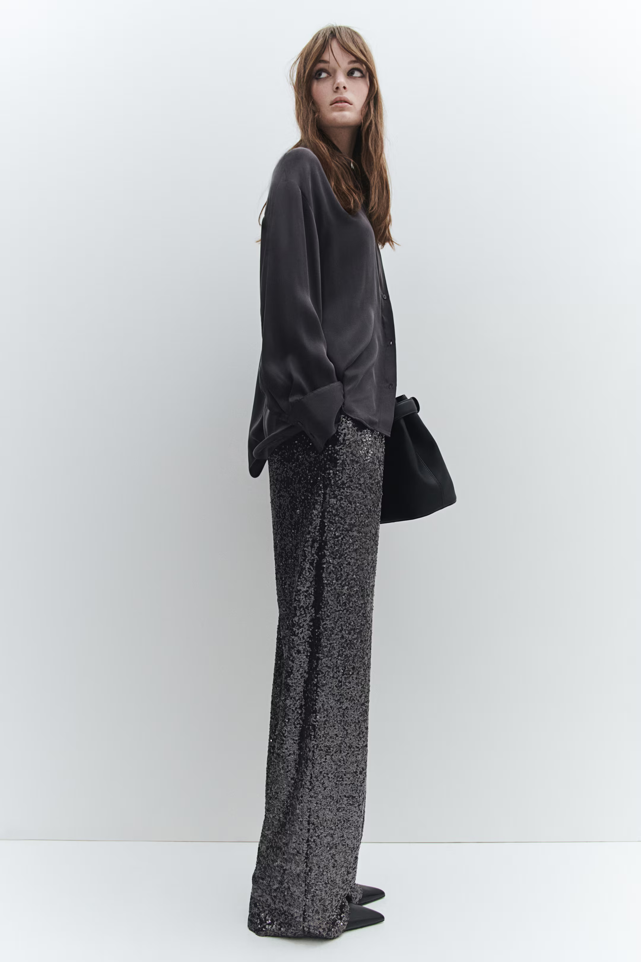 Sequined Pants - Dark gray/silver-colored - Ladies | H&M US | H&M (US + CA)