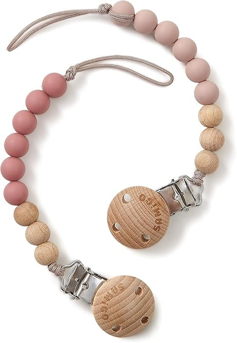 SAMiGO Pacifier Clips for Baby Girls Pacifier Holders Silicone Paci Binky Clips - 2 Pack | Amazon (US)