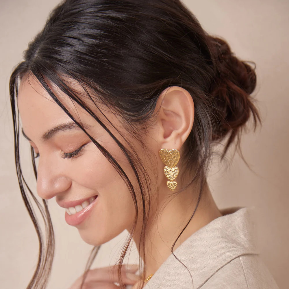 Statement Textured Heart Drop Earrings | Orelia