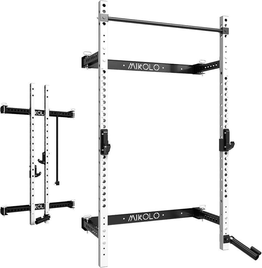 Mikolo 2.36" x 2.36" Folding Wall Mounted Squat Rack, 1000 Pounds Capacity Power Rack with Pull U... | Amazon (US)