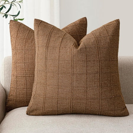 SUSIELADY Set of 2 Decorative Linen Check Throw Pillow Covers, 20×20 Inch Farmhouse Vintage Boho Decorative Cushion Covers for Sofa Couch Bed Chair Living Room Bedroom Home Decor, Brown Sugar | Walmart (US)