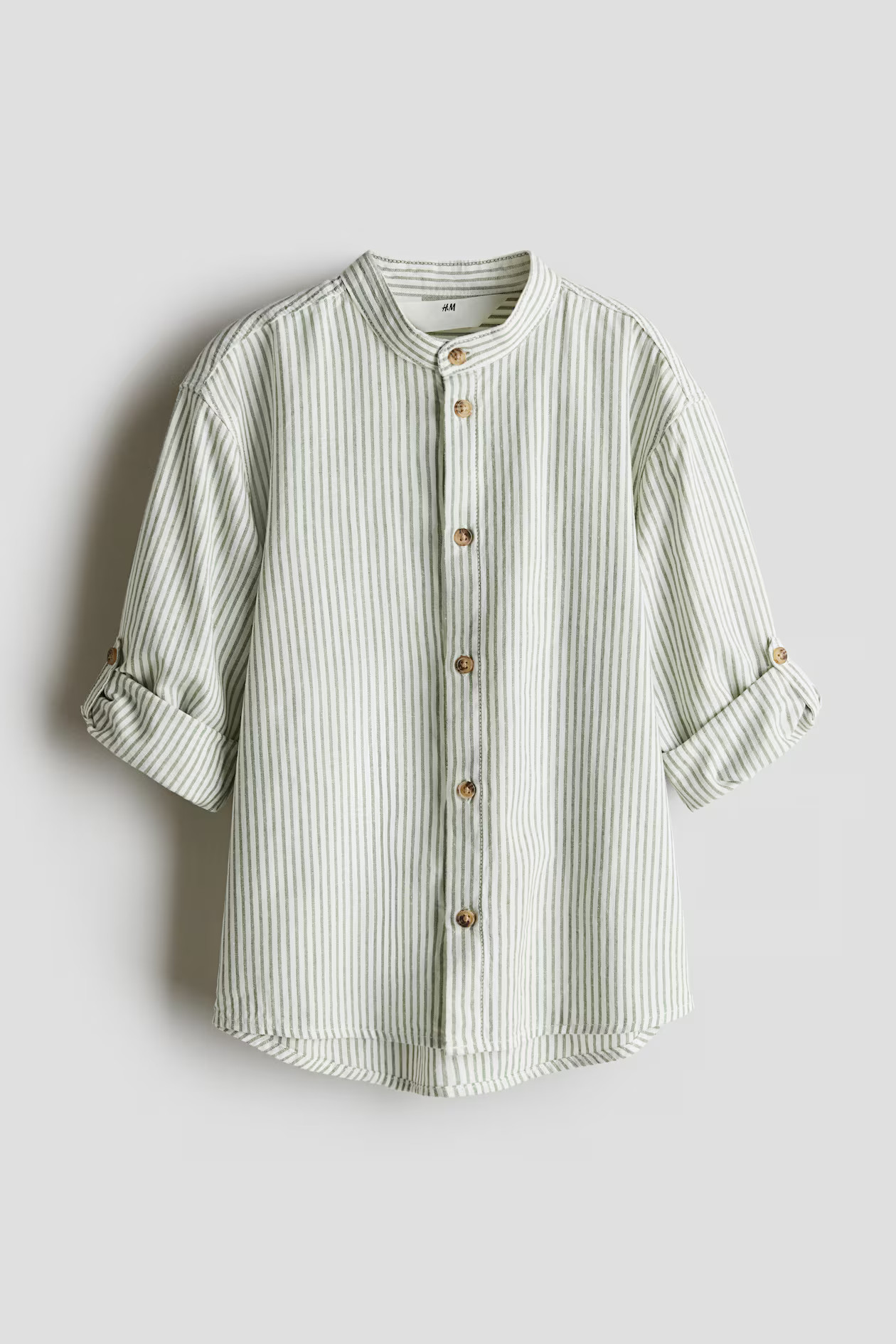 Linen-Blend Band Collar Shirt | H&M (US + CA)